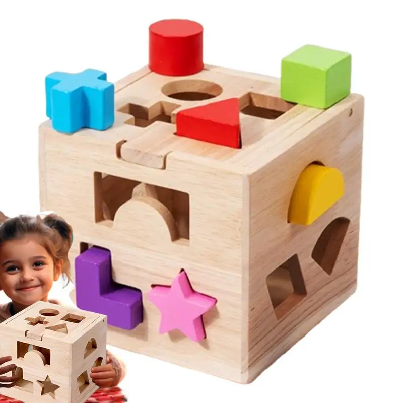 Shape Shifting Box Blocks Sorter Toy Wooden Sorting Cube Classic Fine Motor Colorful Educational Toy Puzzle Games For Kids