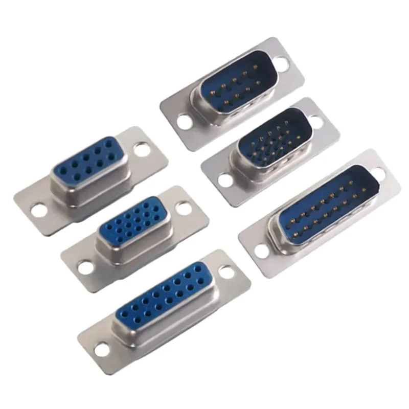 10pcs Welded Wire Type DB9 DB15 Male Female Plug Serial Port Connector Serial Socket Port With Blue Glue RS232 COM