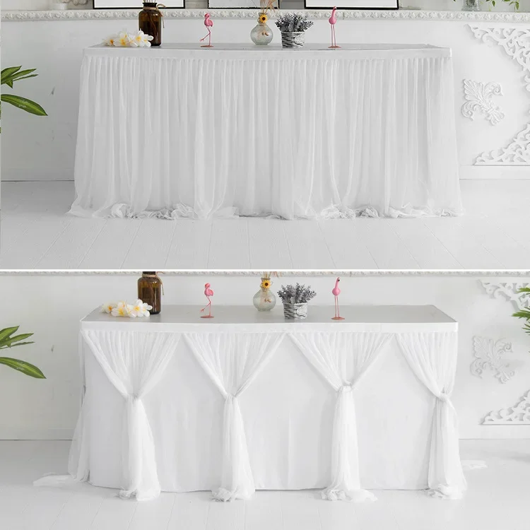 Falda de mesa con tutú de tul para boda, falda de mesa para fiesta de cumpleaños, falda de mesa a rayas, mantel plisado con bloques de colores, accesorios de decoración festiva