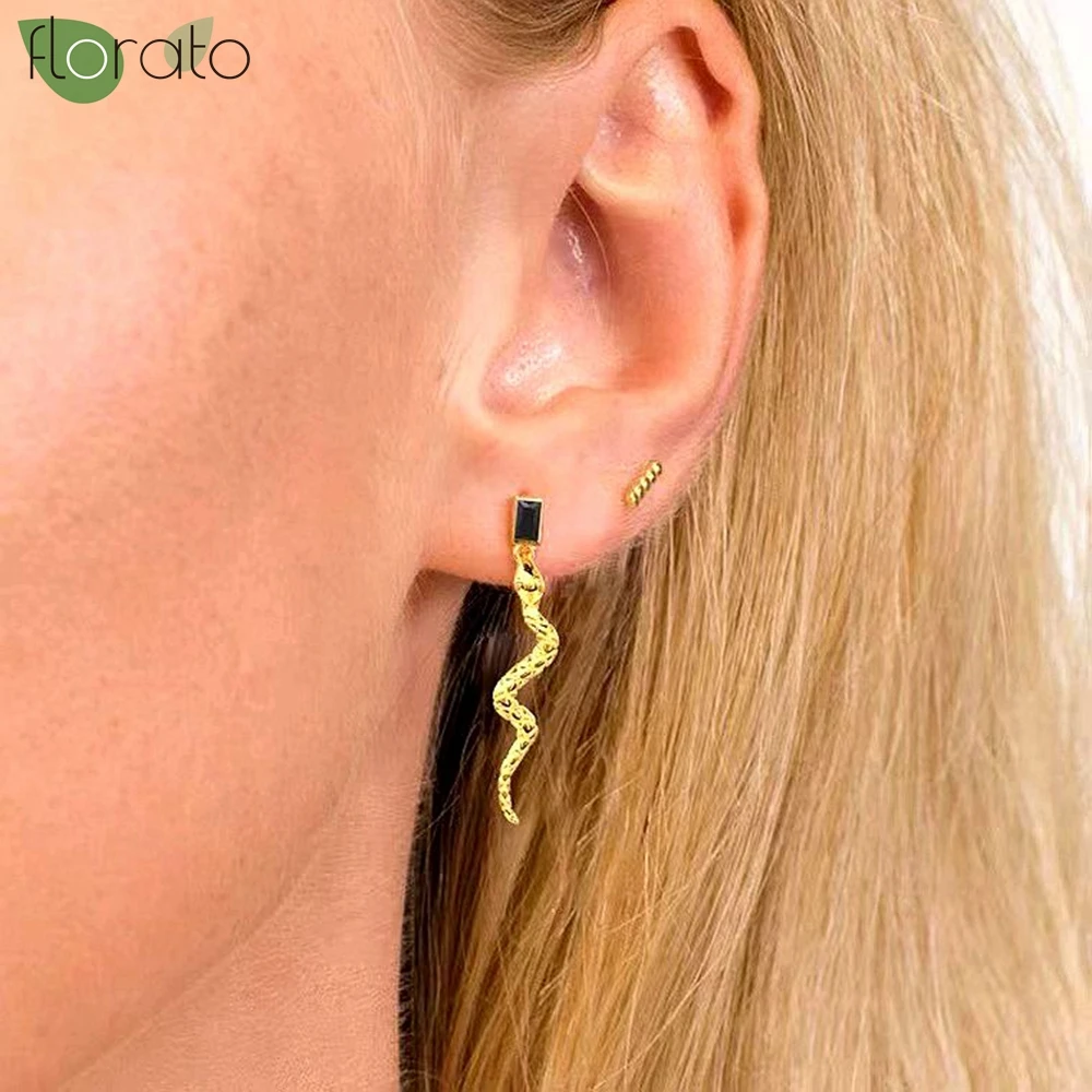 925 Sterling Silver Needle Vintage Snake Gold Earrings for Women Exquisite Zircon Stud Earrings Party Premium Fashion Jewelry