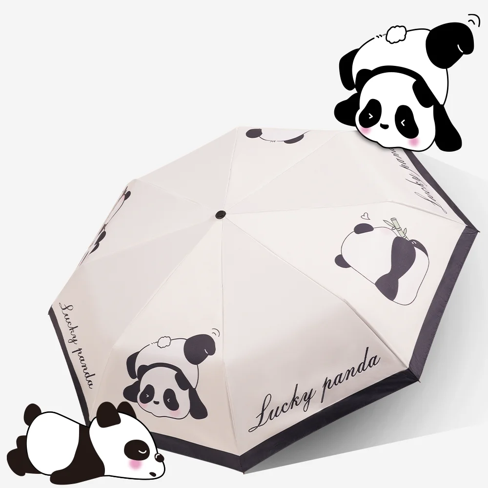 Cute Panda Pattern Automatic Umbrella UV Resistant Sun & Rain Proof Folding Travel Umbrella 1pc