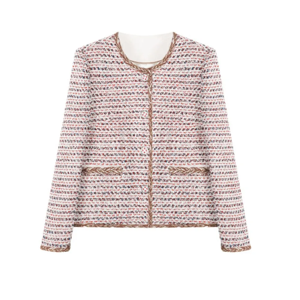 

Vintage Little fragrance coat Spring/fall women's new plaid tweed top