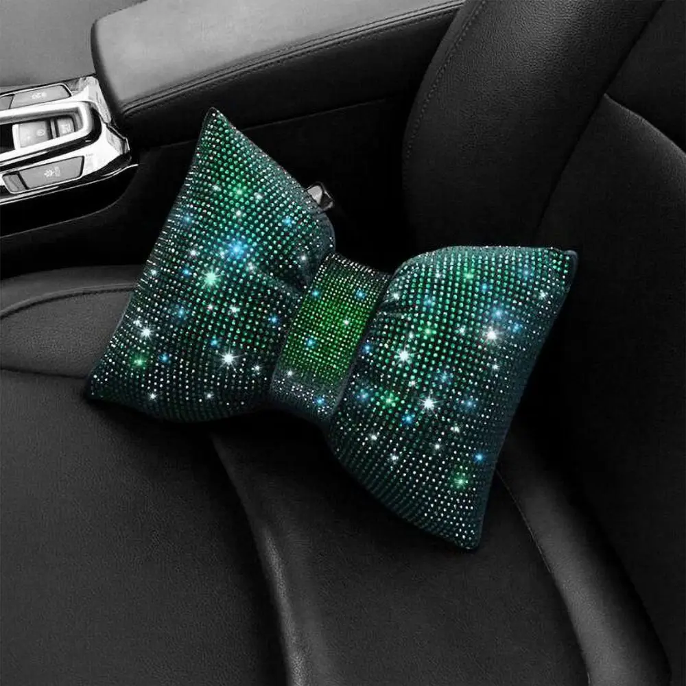 Rhinestone Crystal Bow Car Headrest Bling Neck Rest Crystal Bowknot Car Neck Pillow Protective Neck Anti-fatigue
