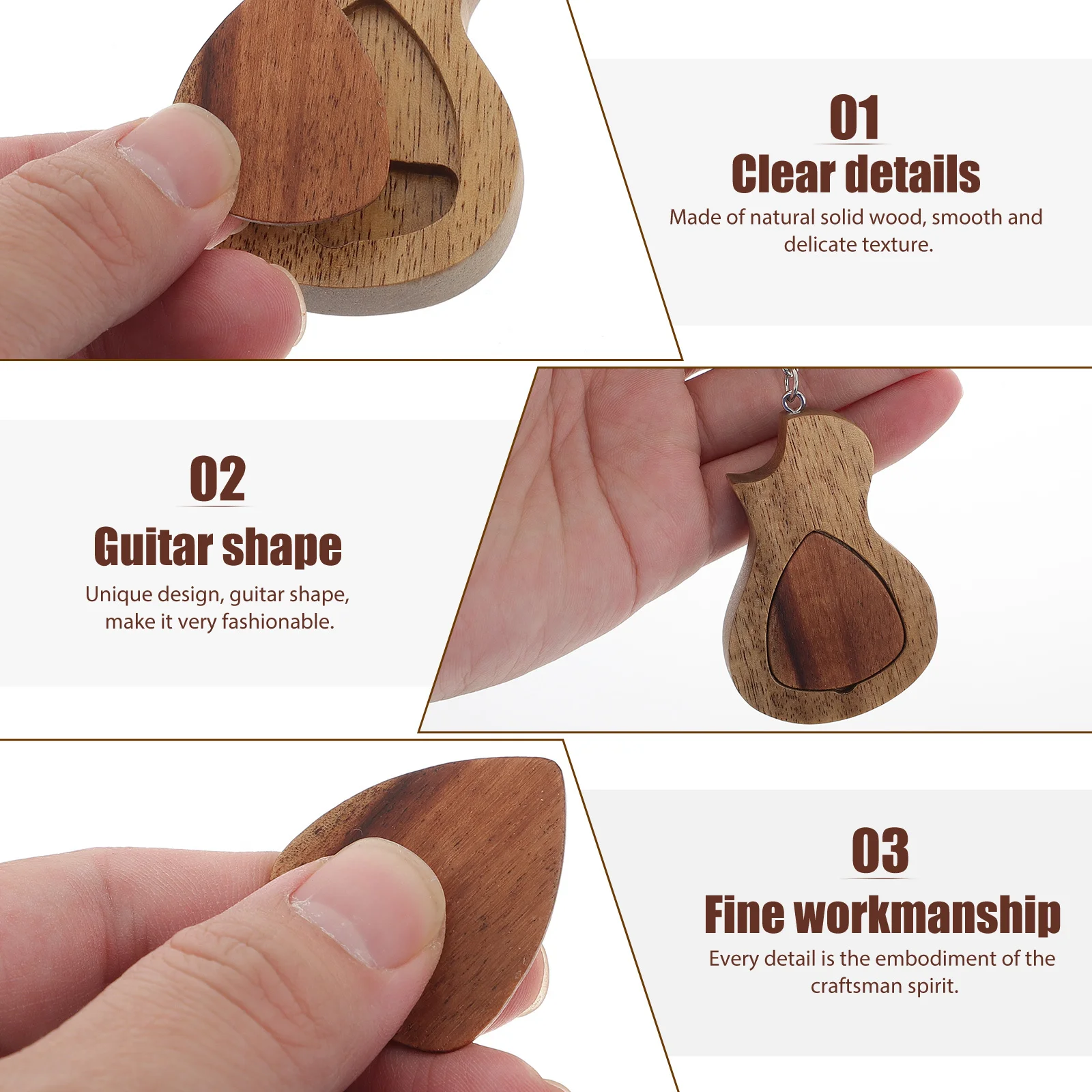

1Set Wooden Guitar Pick Plectrum Storage Box Guitar Keychain Durable Design Perfect Gift Comfortable