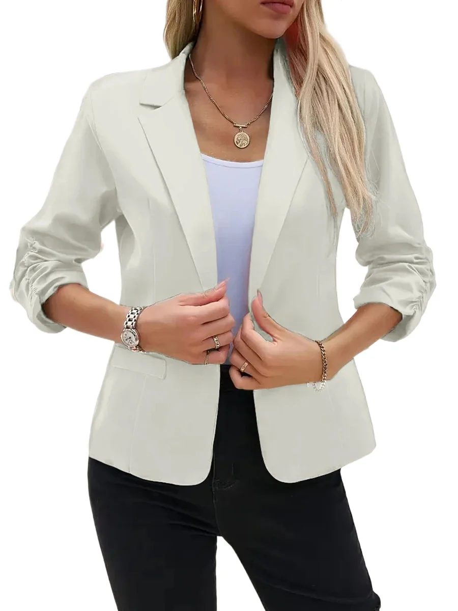 Autumn Winter Women Blazer Jacket Casual Long Sleeve Solid Color Office Work Suit Coats Autumn Slim Elegant Fashion Tops