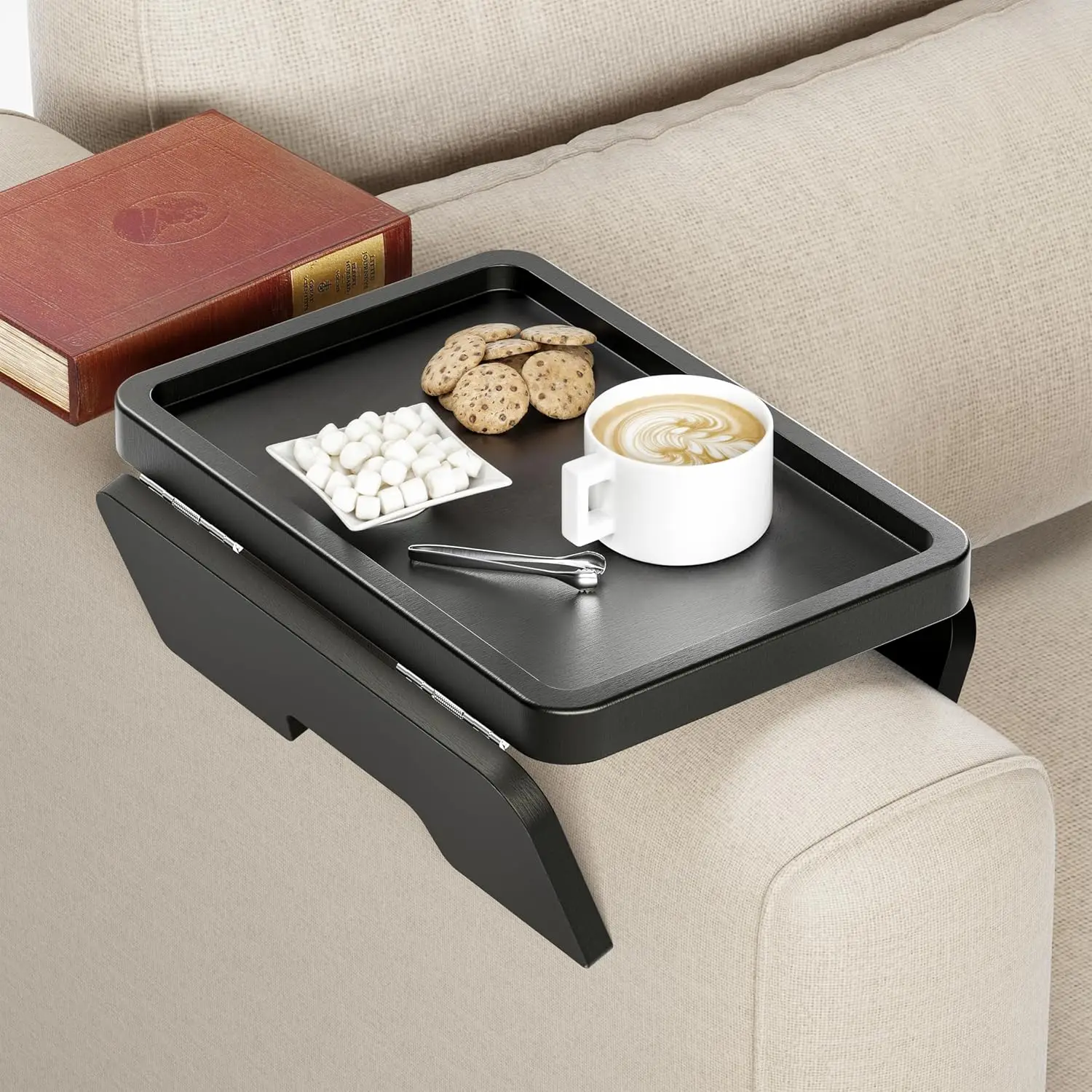 Sofa armrest tray Sofa armrest tray table clip-Sofa side table-wooden side table for eating and drinking (black)