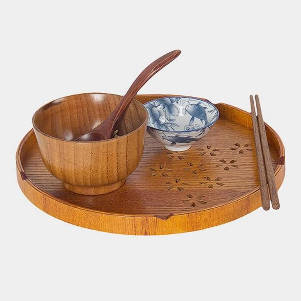 

1Pcs Wood Fruit Tray Round 27cm Hollow Design Ideal for Teatable Snack Sauce Salad Storage Wood Fruit Tray