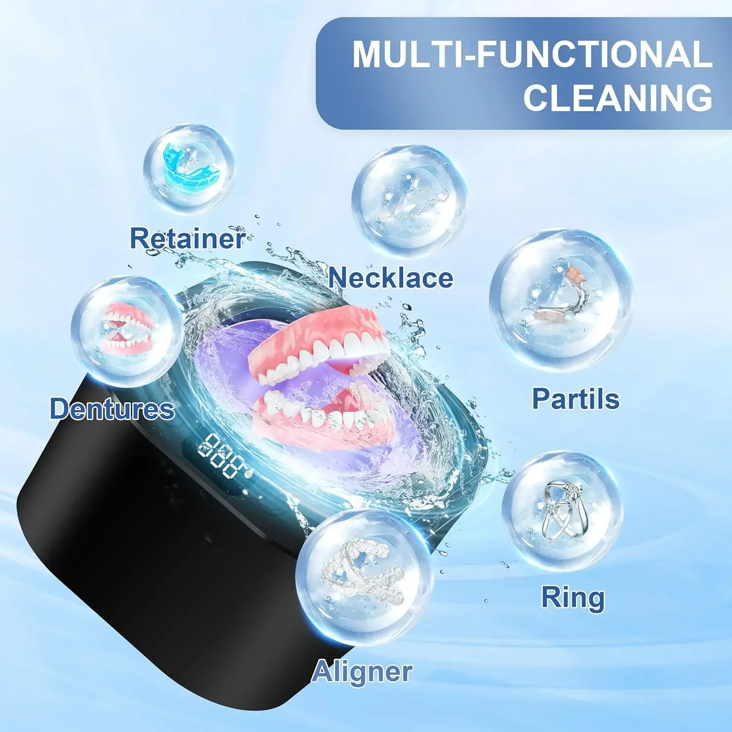 

2025 New 220ml Ultrasonic UV Dental Cleaner 46kHz 24W Electric Power Source Use Dental False Teeth Aligner Mouth Guard