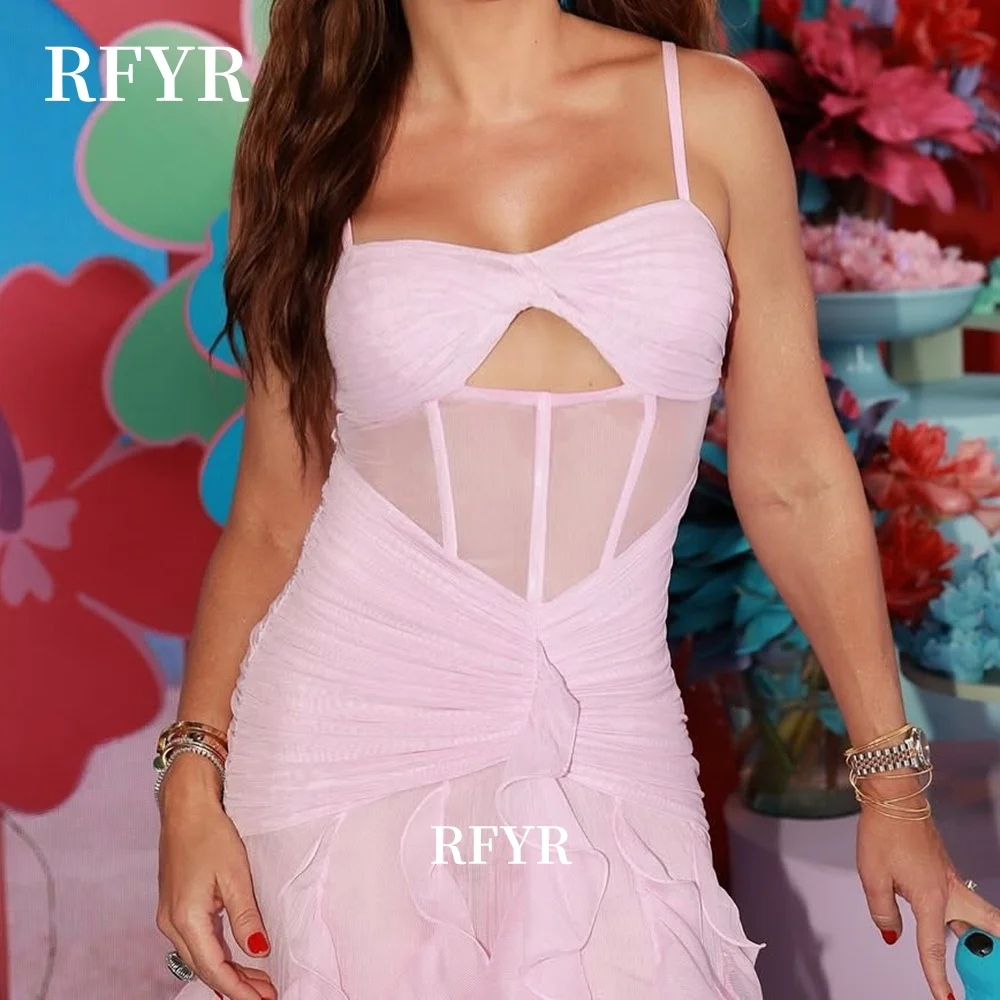 فستان حفلات على شكل قلب من RFYR فستان سهرة شيفون على شكل حرف A فستان المشاهير مع كشكشة للنساء فيستدوس مخصص