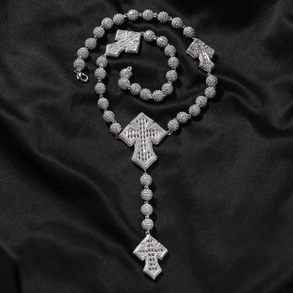 Bead Chain With 4 Corss Full Paved Iced Out Bling New In Cubic Zirconia HipHop Jewelry