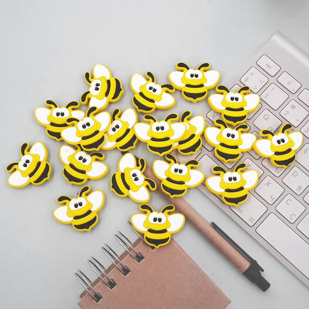 Chenkai 10PCS Bee Silicone Focal Beads For Beadable Pen Silicone Charms for Pen Necklace Making Silicone Character Beads