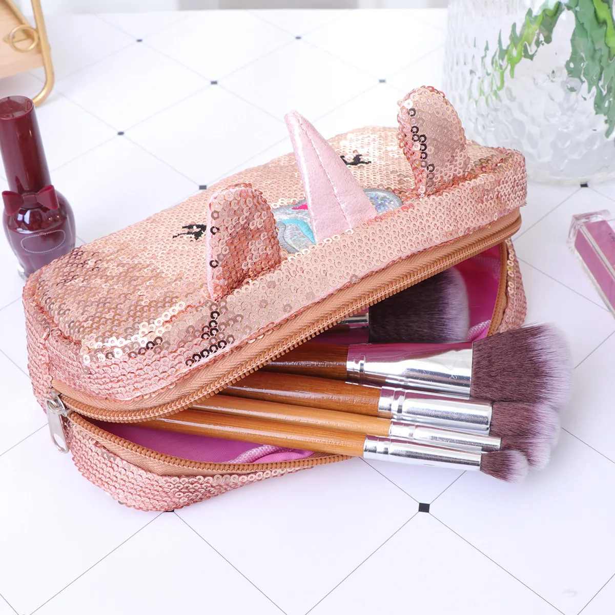 

Сумка-пенал с блестками в виде единорога, блестящая многофункциональная школьная сумка для хранения, кошелек для монет, органайзер для канцелярских принадлежностей, разные цвета