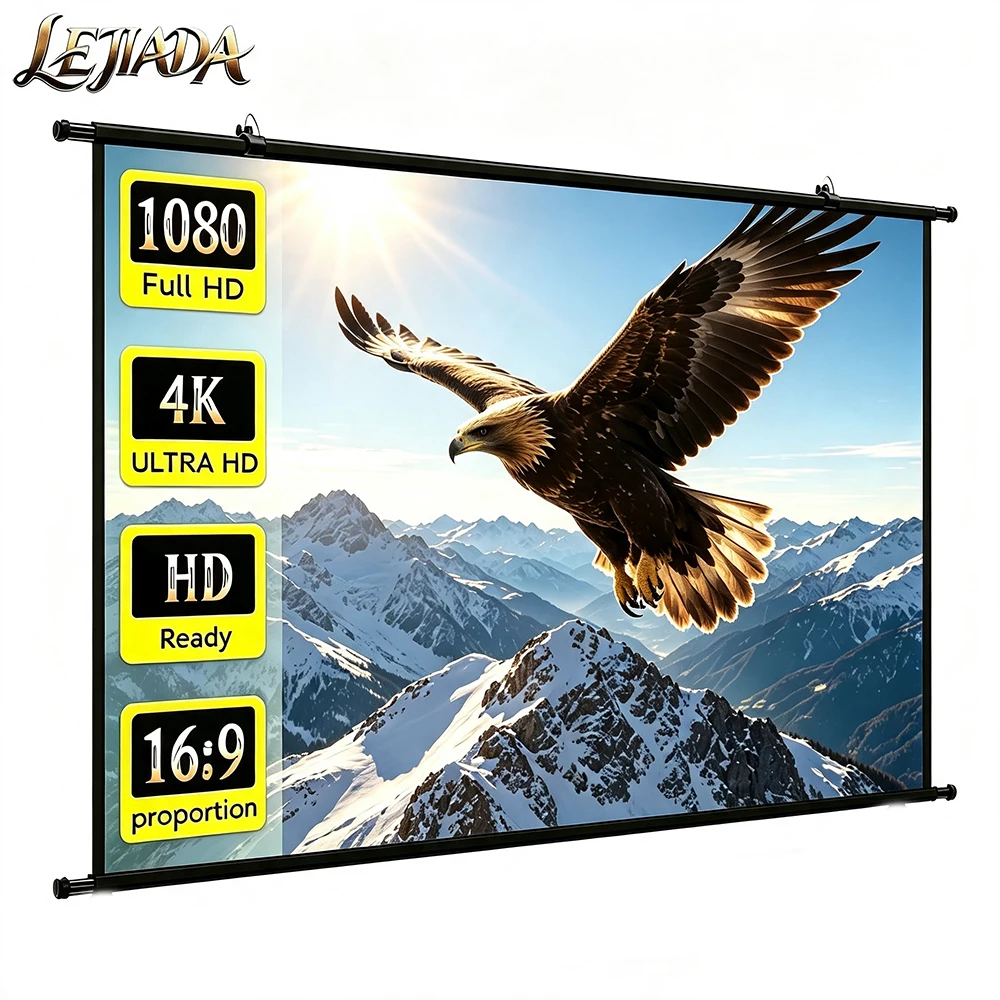LEJIADA New 60/84/100inch Brightness Enhanced Anti-Light White Grid Wall Mount Projection Screen 160 ° Wide Angle 4K HD Screen