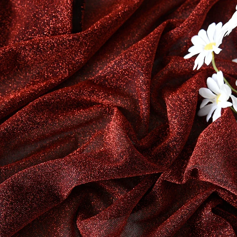

Golden red Glitter Knitted Stretch Fabric For Crafts Handmade Dolls Quilting Stage Costume Evening Dress Wedding Christmas Decor