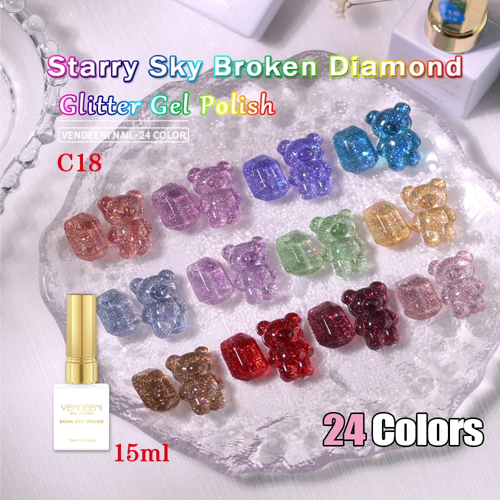 

Vendeeni 24 Colors/set Magic Broken Diamond Gel Nail Polish Soak Off UV LED Glitter Sequins Nail Art Varnish For Nail Manicure