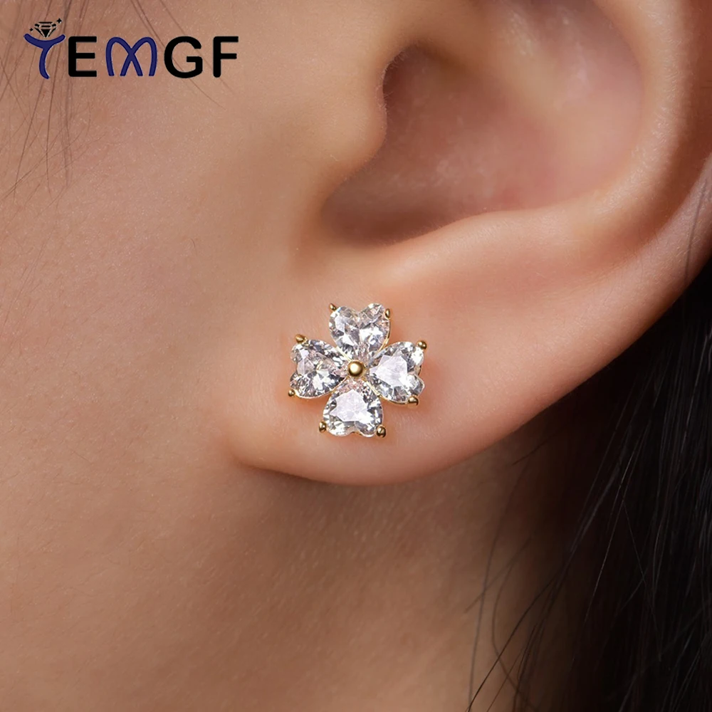 

Женские серьги-гвоздики TEMGF с муассанитом в форме сердца, 4 мм, посеребренные 925 пробы, 18-каратное золото, цветочные украшения для ушей, 2,4 карата/пара, сертифицированная