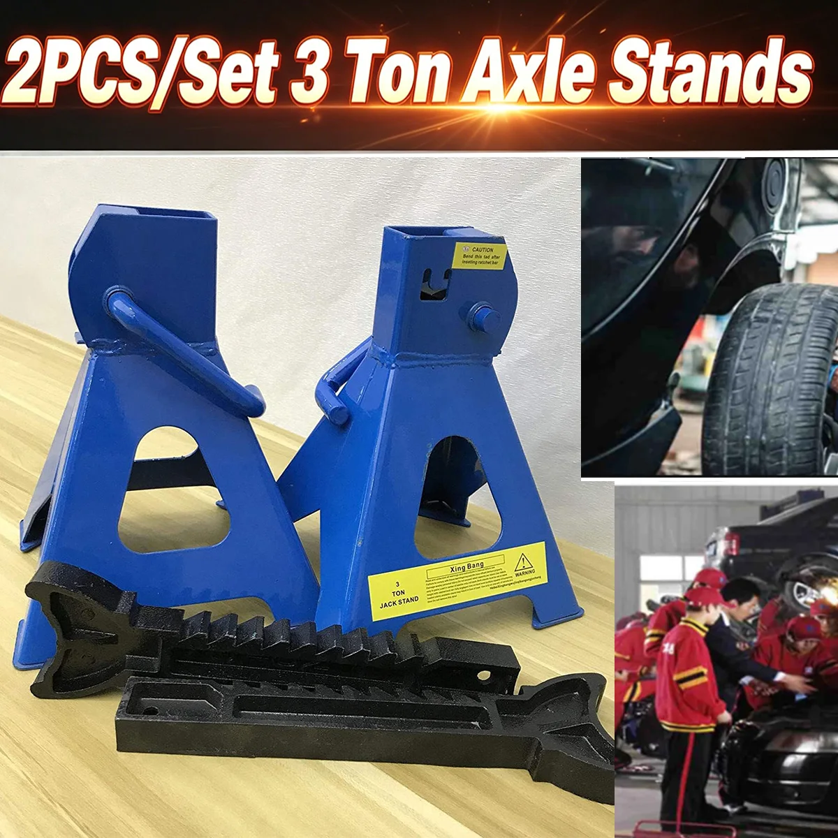 Soportes de Eje Resistentes de 3 Toneladas para Autos y Camionetas, Construcción Robusta de Acero, Elevación de 29-43 cm, Paquete de 2