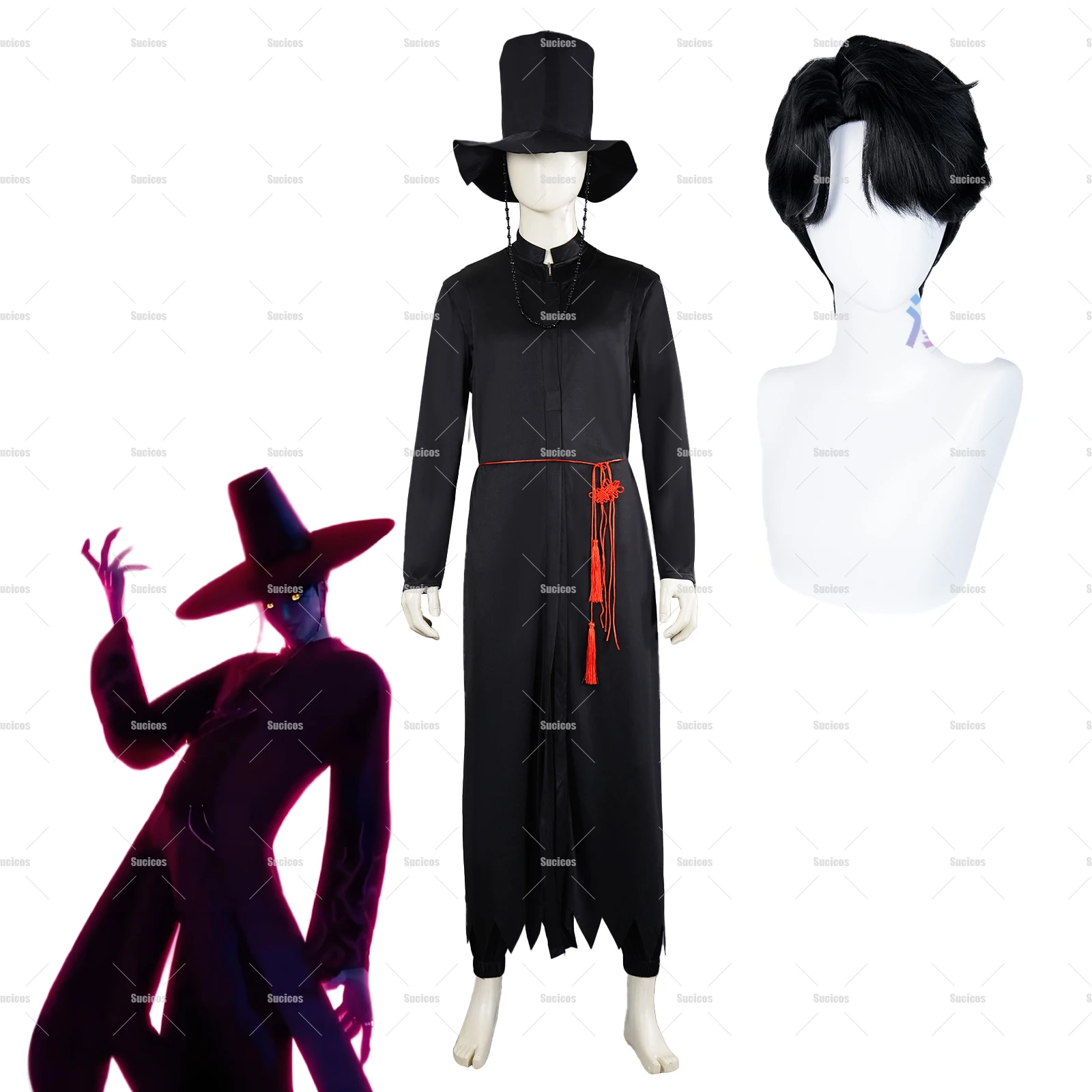 

KPop Demon Hunters Saja Boys Cosplay Costume Wig Jinu Saja Cosplay Black Robe Baby Abby Mystery Romance For Woman Man Halloween