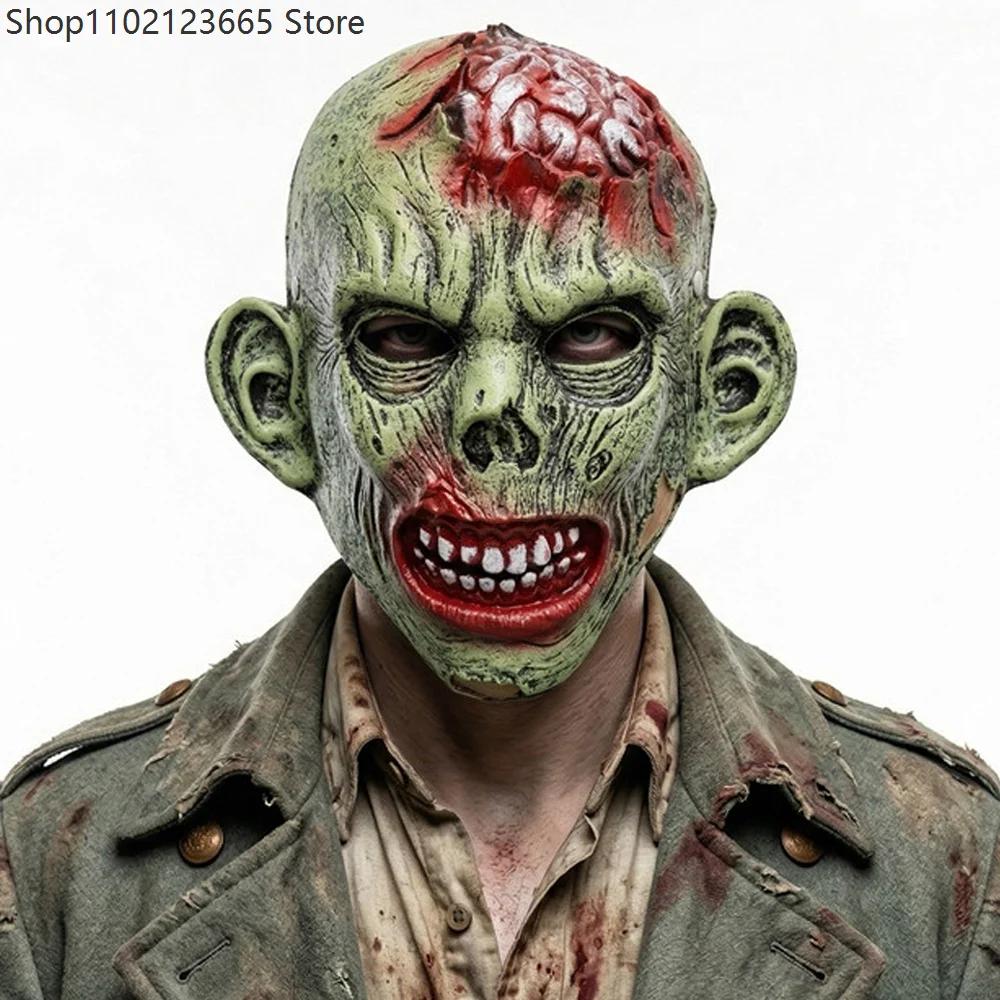 Zombie Skull Mask 3D Realistic Brain Exposed Cosplay Scary Demon Skeleton Masks Halloween Carnival Party Costume Props