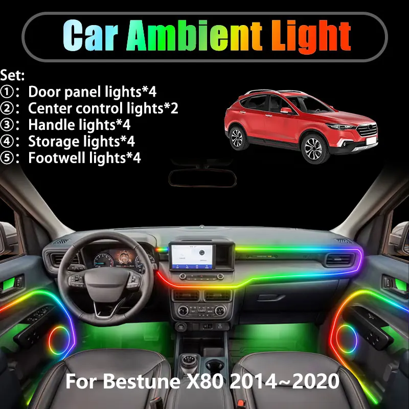 For Bestune X80 2014~2020 2015 2016 2017 2/18 in 1 Car ambient lighting Led trunk interior led lights USB RGB Ensemble Streamer