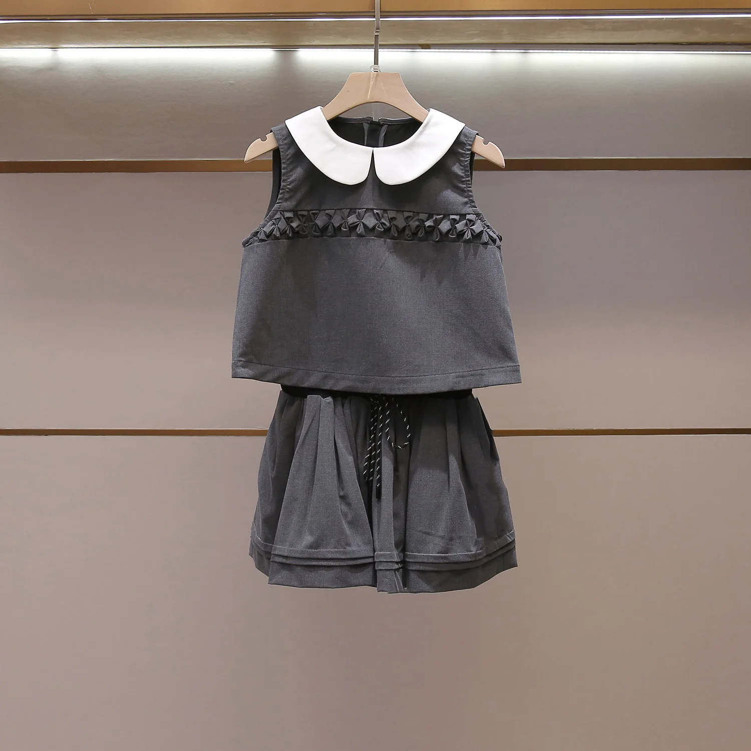Sweet Korean Style Grey Series Half Skirt Puffy Top Set South Oil High End Women's Summer New Fashion Commute Lady Skirt