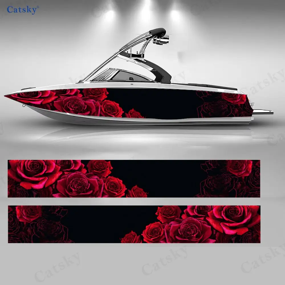 

2 шт. наклеек для лодок с изображением алых роз и ночной тени, водонепроницаемые виниловые наклейки из ПВХ для рыболовных лодок, прочные и стильные.