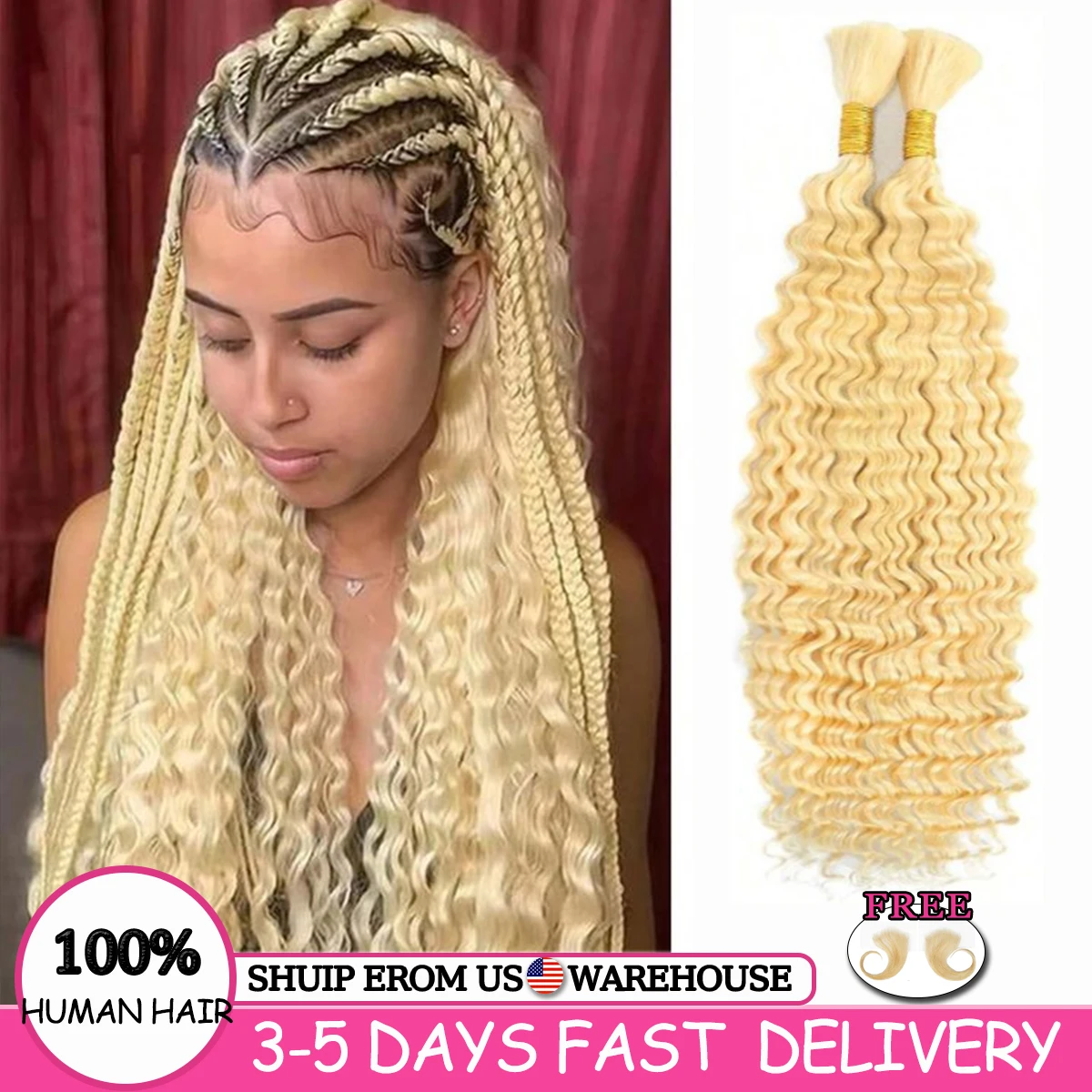 

Блондинка 613, объемные человеческие волосы с глубокими волнами для плетения, 100% необработанные девственные волосы, 16а, объемные пучки человеческих волос