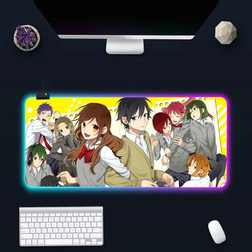 Hori san to Miyamura kun RGB Pc Gamer Keyboard Mouse Pad Mousepad LED Glowing Mouse Mats Rubber Gaming Computer Mausepad