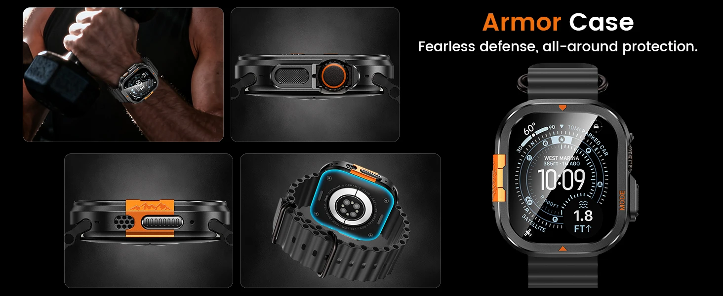 Displayschutzfolie aus gehärtetem Glas + Metallgehäuse für Apple Watch Ultra 4 3 2 49 mm, stoßfeste Schutzhülle aus hartem PC-Material für IWatch Ultra 49 mm. – Detail 6