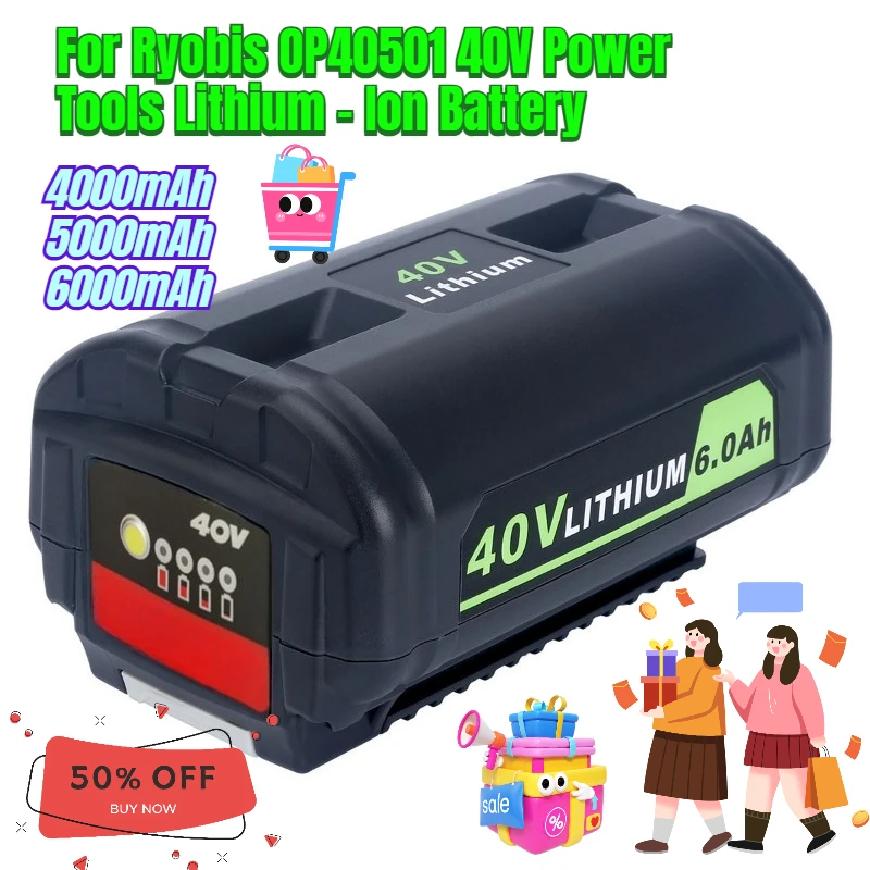 

Multi capacity battery for Ryobis OP40501 40V Power Tools Lithium - Ion Battery