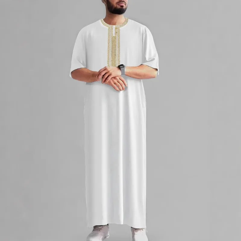 2026 رداء عرقي جديد بأكمام طويلة للرجال المسلمين في الشرق الأوسط مع جيوب جانبية
