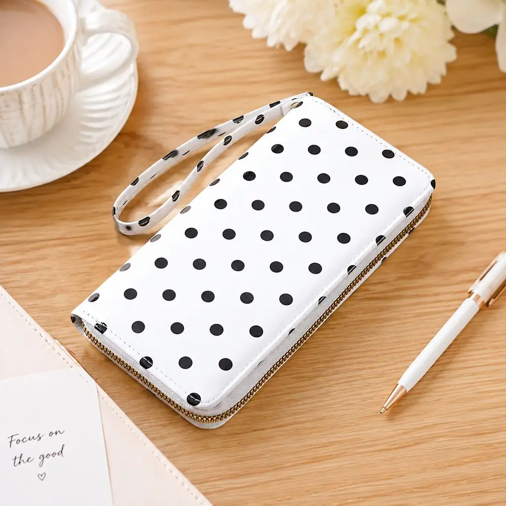 Polka Dot Pattern Polka Dot Wallet Smooth Surface Multiple Card Slots Coin Purse Detachable Wrist Strap Zip Around Closure