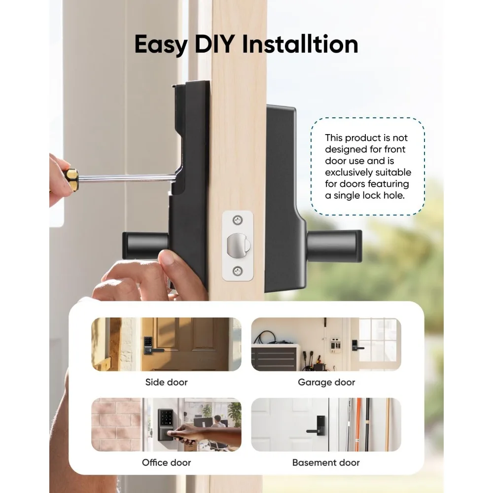 Inteligentny zamek eufy Smart Lock C33, zamek do drzwi z klawiaturą i klamką, drzwiczki z czytnikiem odcisków palców, bezkluczykowy zamek do drzwi wejściowych i sypialni, E