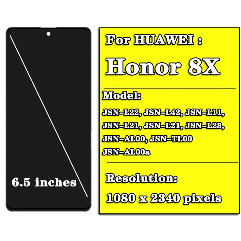 Schermo LCD Per Huawei Honor 8X JSN-AL00/L21, Display Completo Con Vetro E Digitale, Kit Riparazione Incluso, Garanzia 3 Mesi