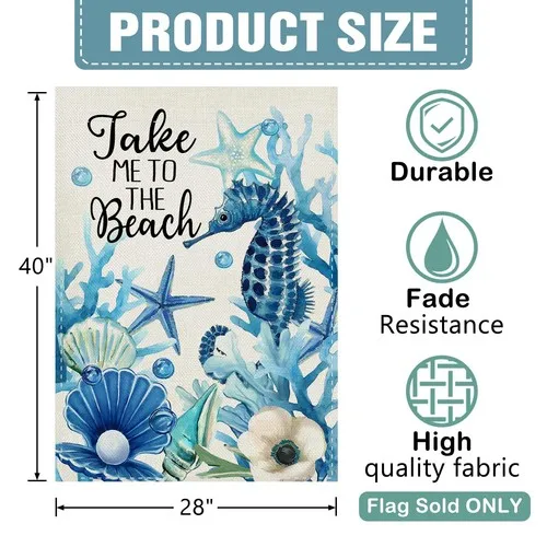 Summer Take Me To The Beach 28 x 40 House Flag Double Sided, Coastal Seahorse... AAV hhz