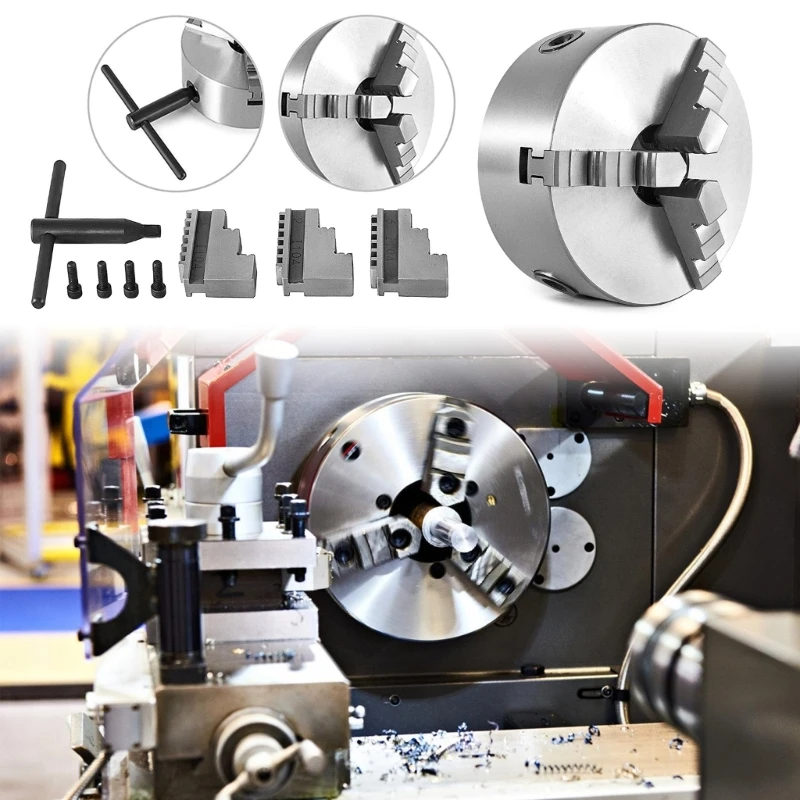 Precise 3 Jaw Self Centering Metal Lathes Chuck, 5Inch Diameter Lathes Chuck, Iron Constructions for Metal Lathes M76D