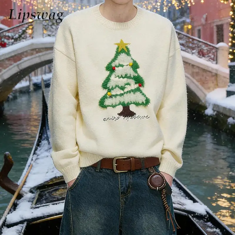 

Stylish Christmas Pattern Knit Sweaters Mens Autumn Winter Vintage Long Sleeve O Neck Knitted Jumper Tops Men Casual Sweater
