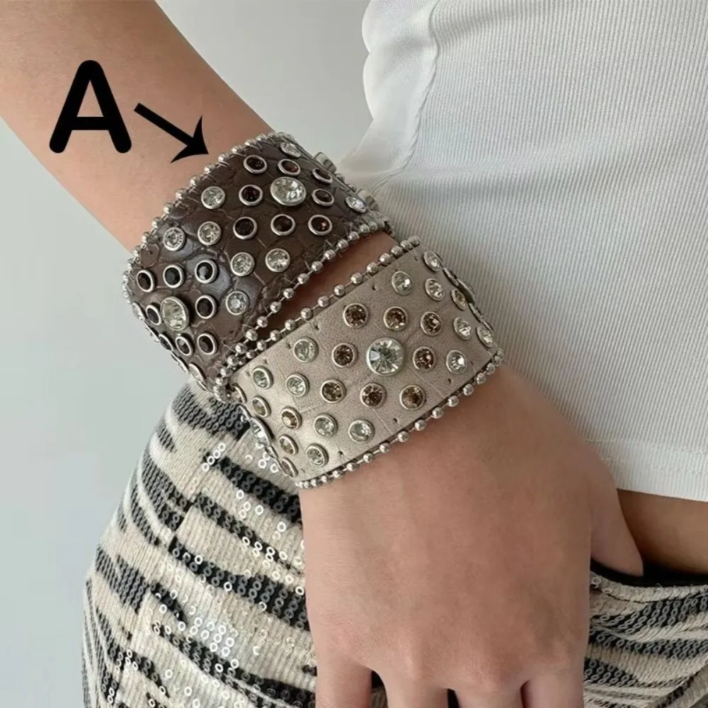 New Punk Hip-Hop Rhinestone Bracelet Retro Western Wasteland Hottie Snap Bracelet Y2k Jewelry Leather Buckle Bracelet For Women