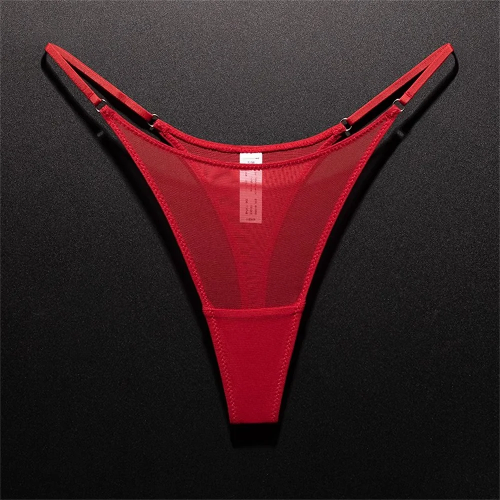 

High Slit Women Seamless Thong Ultra-thin Mesh Sexy Underwear Transparent Gauze Sports Fitness G-string Plus Size