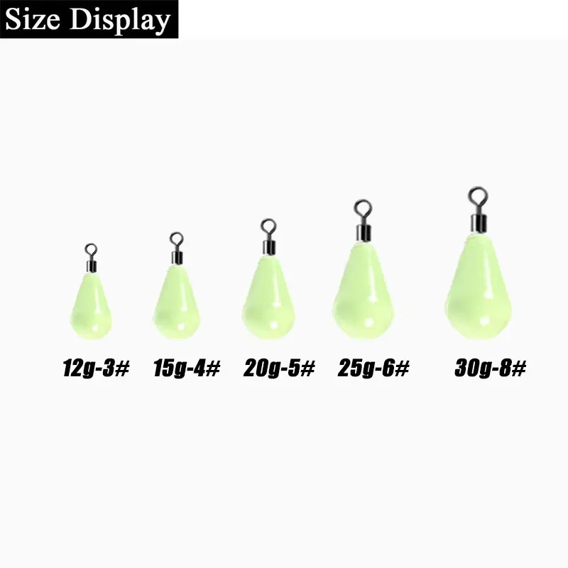 5pcs 3-8 # (12-30g) Sea Fishing Long Throw Throwing Rod with Octagonal Ring Fishing Sinker Droplet Shaped Luminous Lead Pendant view 2