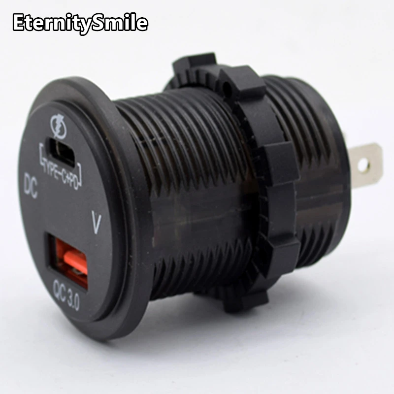 X Dual Power Charging Socket USB QC3.0 Socket + Type-C PD Fast Charging Socket with LCD screen Digital Voltmeter 12-24V