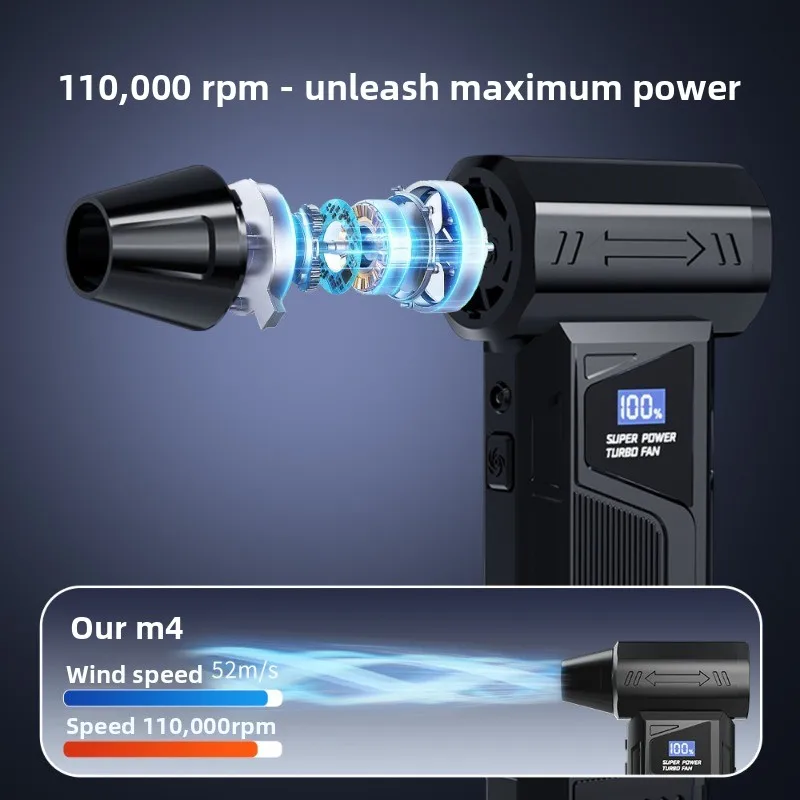 M4 Powerful Air Hair Dryer Brushless Motor Turbo Jet Fan 160g Air Pressure Portable Vacuum Cleaner Hair Dryer 4 Speed Adjustable
