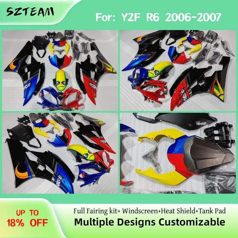 

Комплект обтекателей кузова для Yamaha YZF R6 2006 2007, обтекатели из АБС-пластика для мотоцикла, комплекты кузова YZFR6 06 07