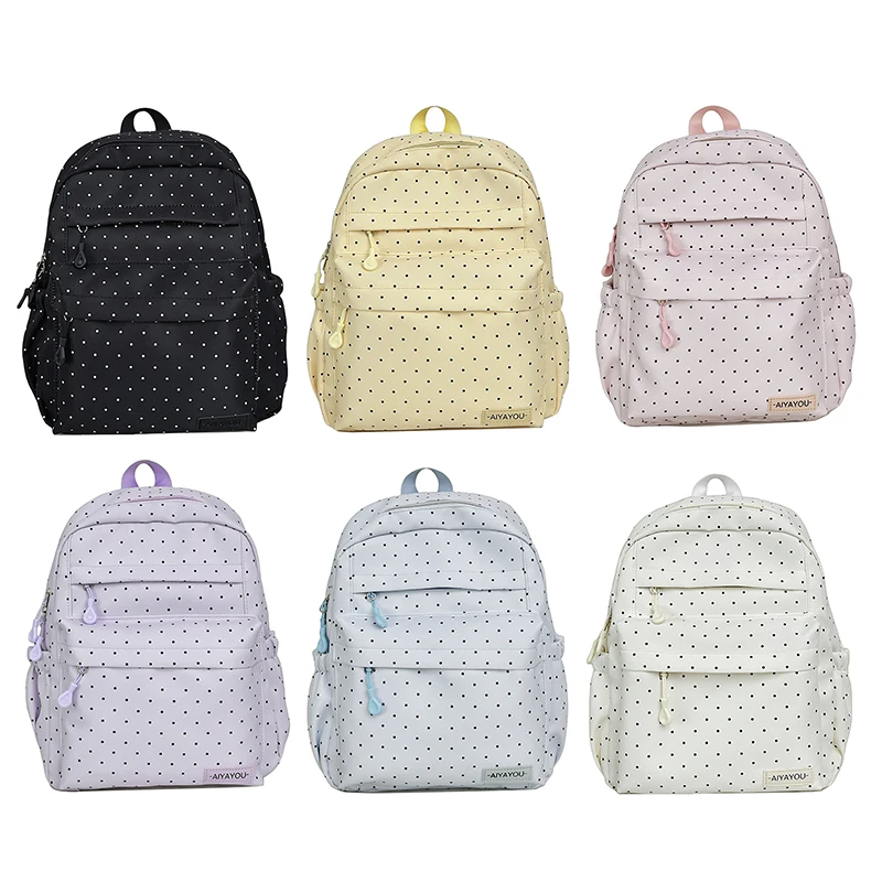 Cute Polka Dot Travel Backpack Large Capacity Lightweight Travel Daypack for Female Elementary & Middle