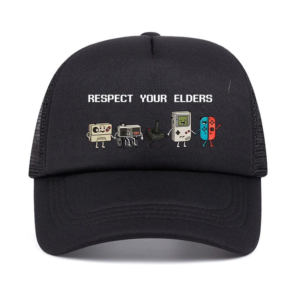 Vintage Respect Your Elders hat Old Controller Baseball Cap Retro Funny Grandpa Gamer hats  mesh breathable Trucker caps