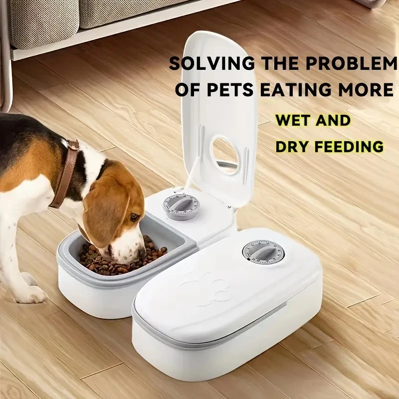 Pet dogs cats automatic feeder dry and wet food double meal separation regular quantitative meals healthy feeding