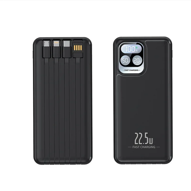 Power Bank 20000mAh Self-contained Cable Fast Charging Mini Ultra-thin BCAK Mobile Power Supply