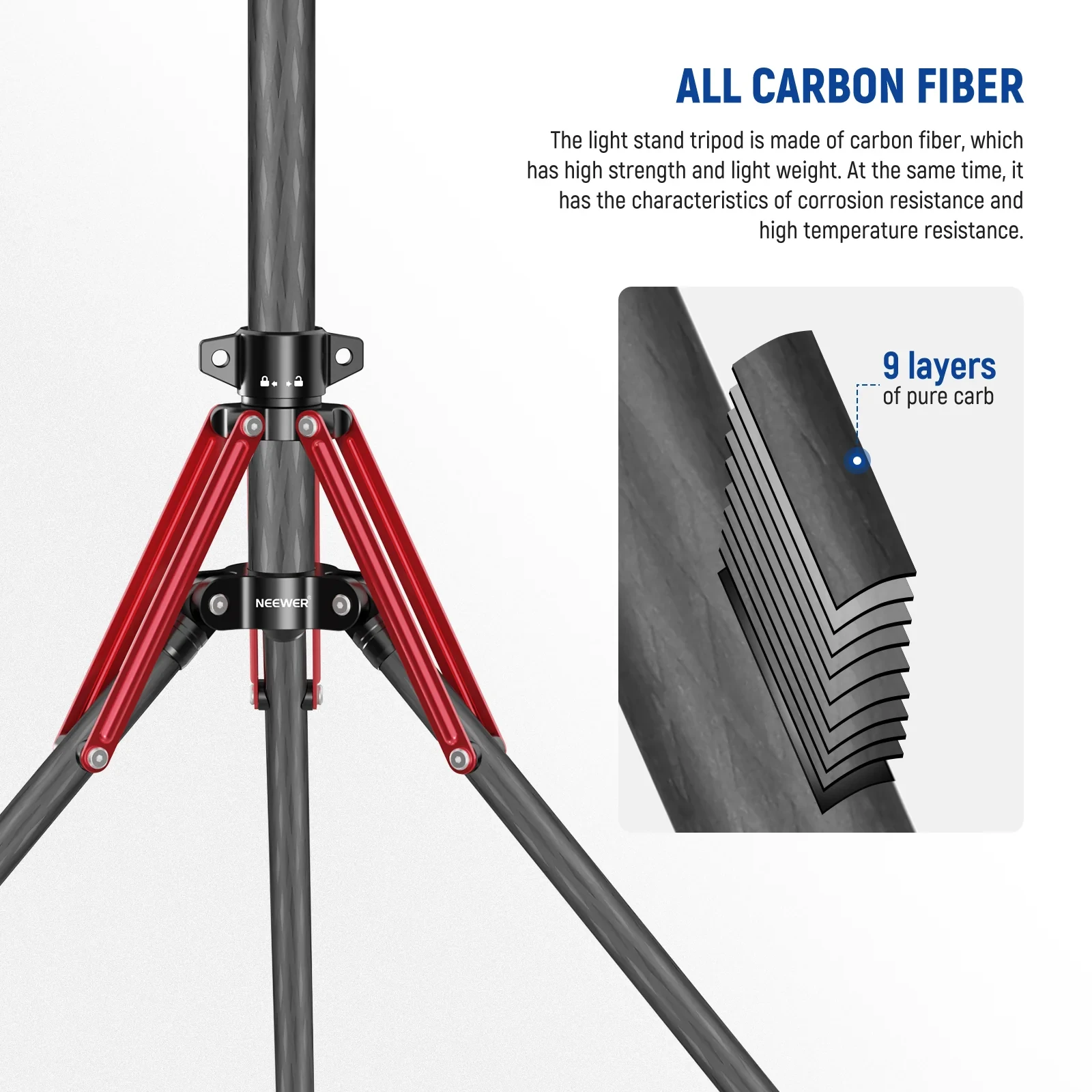 NEEWER ST250R Carbon Fiber Light Stand with 180° Reversible Legs 1/4