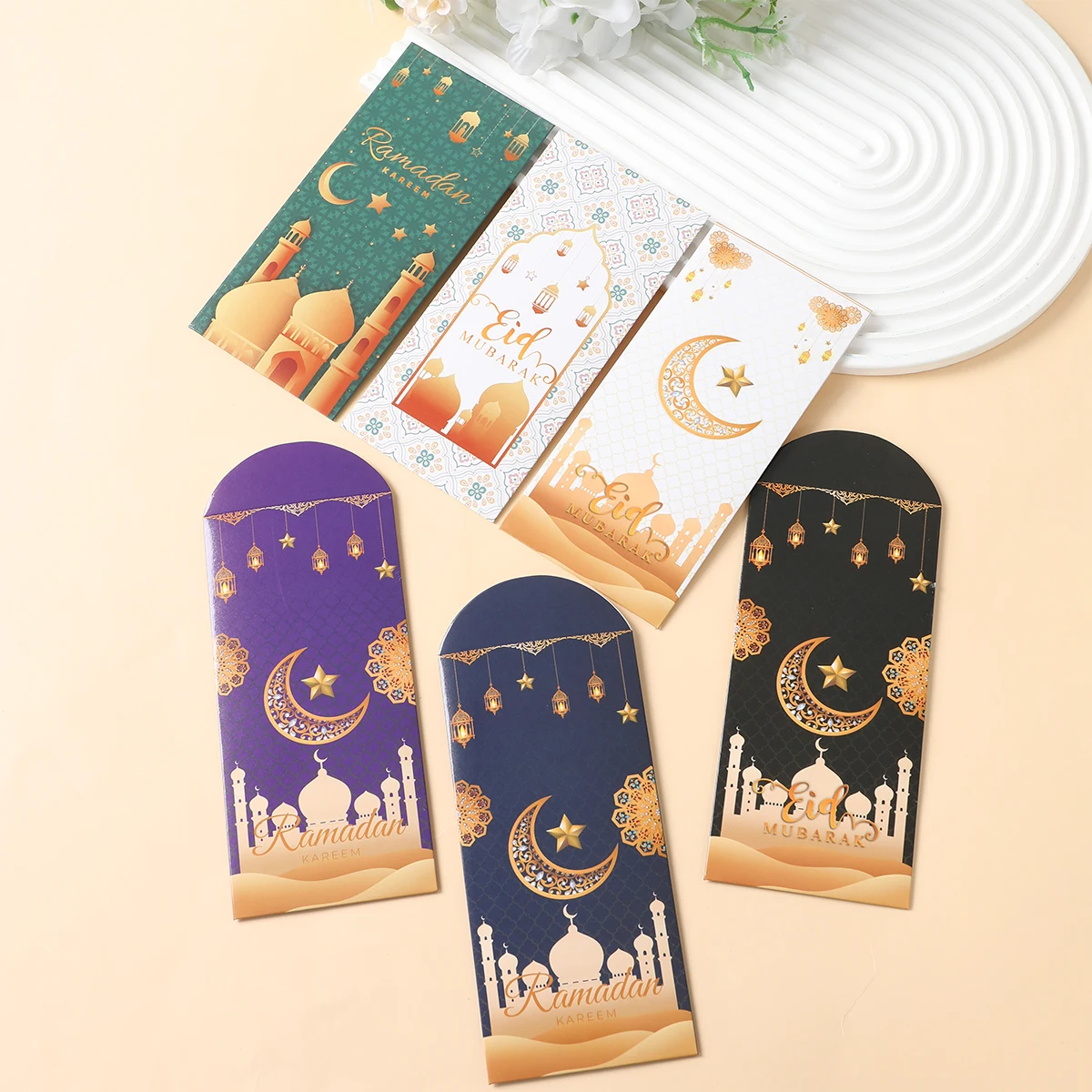 12PC Eid Mubarak Money 봉투 선물 카드 소지자 라마단 무바라크 장식 2025 이슬람 무슬림 Eid Al-fitr 초대 용품