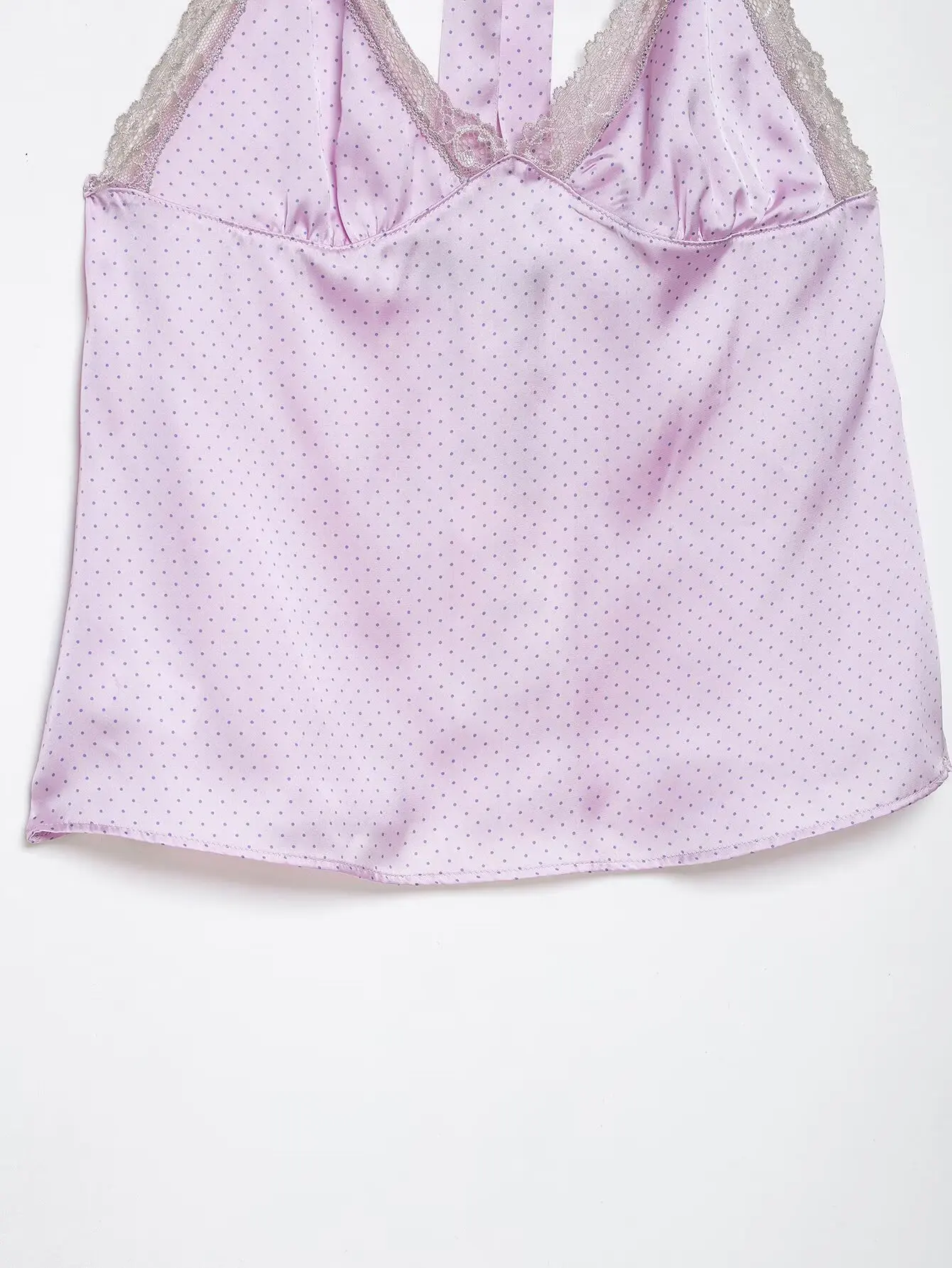 HH Elegantes Polka-Dot-Satin-Neckholder-Top für Damen 2026 Sommer mit Spitzenbesatz und Rückenbindung – Cami für Alltag, Urlaub, Loungewear und Ausgehkleidung – Detail 12